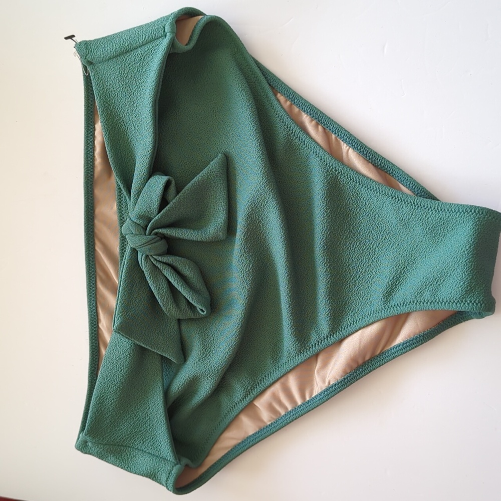 Shade & Shore Mossy Green High Waist Bikini Bottom W/Waistband Bow Size Large